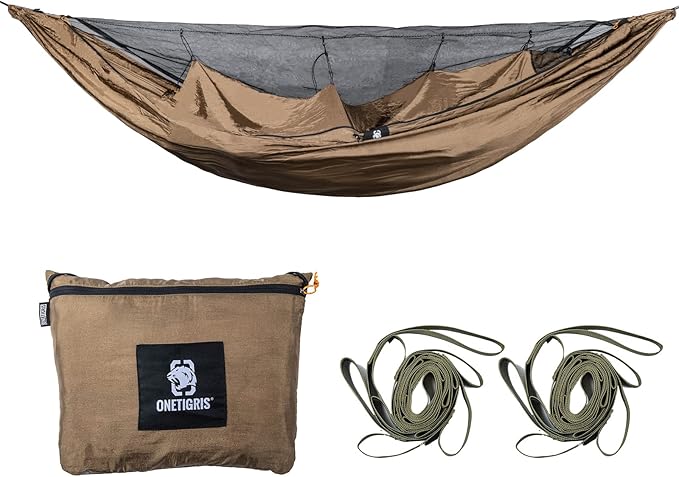 OneTigris KOMPOUND Camping Hammock with Net Lightweight Portable Hammock with Warm Internal Cover &amp Tree Friendly Straps for Backpacking Camping Hiking Travel Beach Backyard
