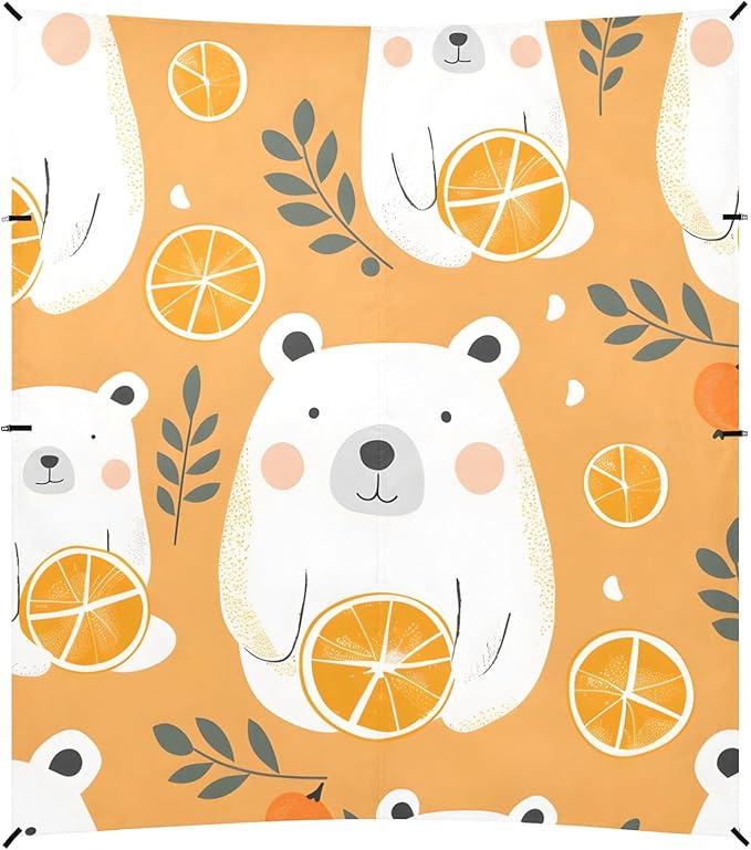Cartoon White Bear and Orange Camping Sun Shelter Beach Tent Portable Beach Sun Shade Outdoor Canopy for Camping Trips Fishing Picnic