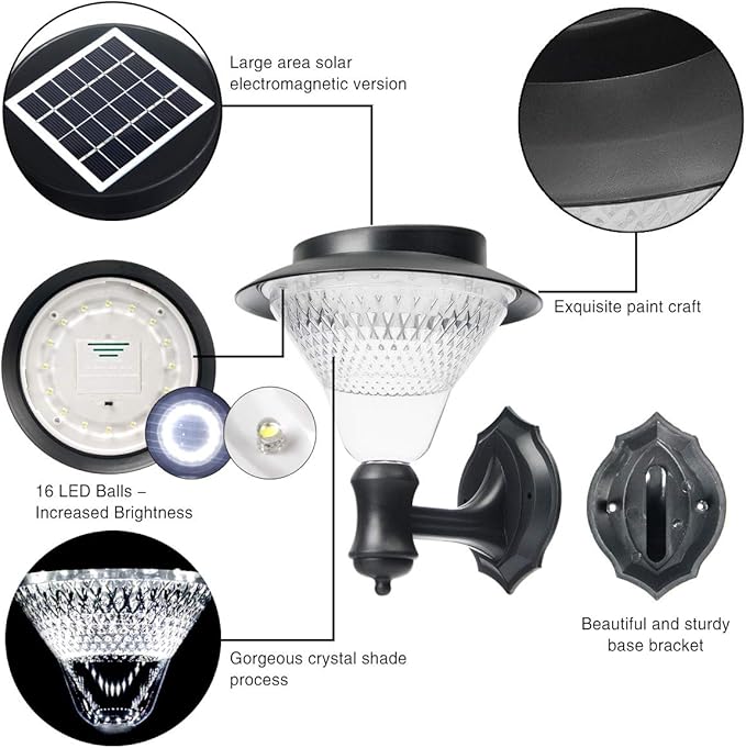2 Pack Solar Wall Lantern Lights Outdoor WaterproofDusk to Dawn Led Wall Mounted Kit Sconce with 16 LED Auto On/Off Solar Porch Lights for Yard Front Porch Garage and GardenCold White