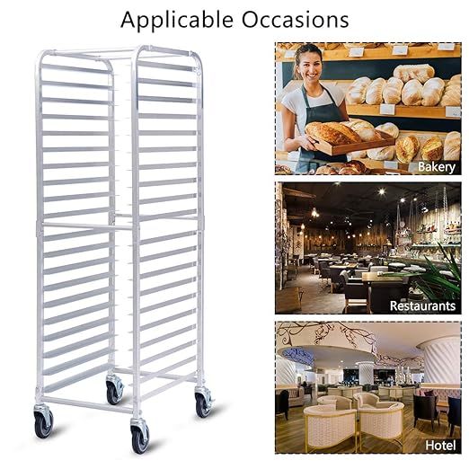 Giantex 20-Tier Kitchen Bun Pan Sheet Rack Aluminum Bakery Rack Home Commercial Kitchen Bakery Cooling Racks w/Wheels 2 Lockable &amp Open Shelf