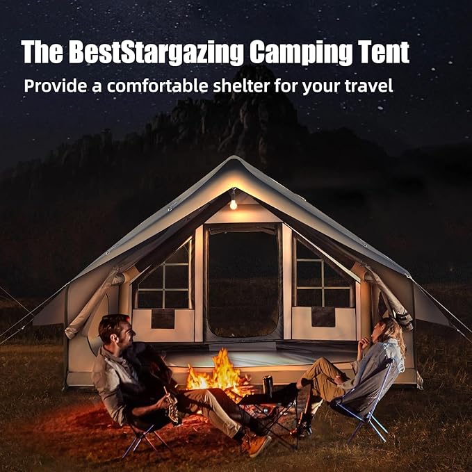 Inflatable Camping Tent with Electric Air Pump - 420D Heavy Duty Oxford - 5 Min Auto-Inflation - Panoramic Stargazing Skylight - 4 Season Luxury Glamping Cabin 4-10 Person Multiple Sizes