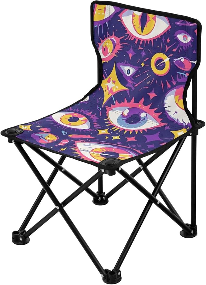 Cartoon Mystery Purple Eyes Folding Foldable Chairs Indoor Lightweight Beach Chair Backpack with Carrying Bag Lawn Chairs for Adults Heavy Duty for Hiking Lawn