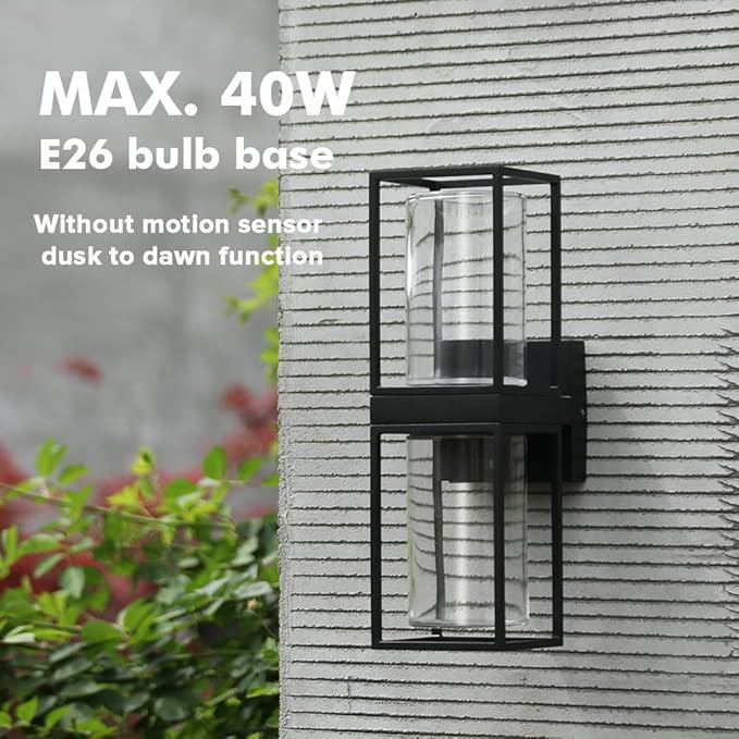 LUTEC Flair 5288804012 UP and Down Outdoor Wall Sconce Modern Black Porch Light Fixtures Exterior Light Fixtures Wall Mount Light with Clear Glass Waterproof Wall Lantern for for Garage Doorway