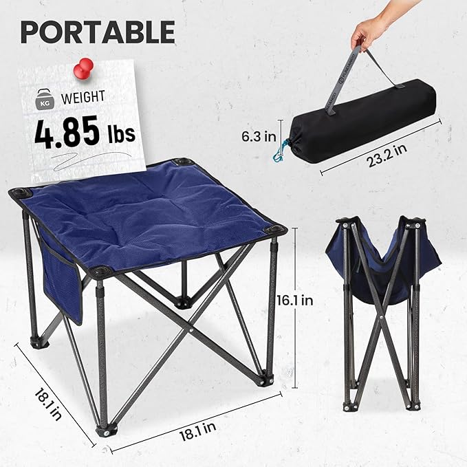 FUNDANGO Folding Camping Stool 2 Pack 18.1 Inch Oversized Foot Stools 400 Lbs Heavy Duty Portable Padded Seat Anti-Slip Foots &amp Carry Bag for Fishing Outdoor Lawn Travel (Blue)