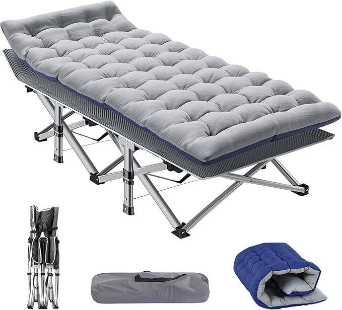 NAIZEA Folding Camping Cots for Adults Folding Cot with Mattress Camping Foldable Bed Portable Military Cot Double Layer Oxford Strong Heavy Duty Sleeping Cots for Camp Office Travel