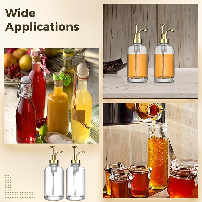 Syrup Dispenser for Coffee Bar 2-Pack with Gold Pumps 22 Cm High