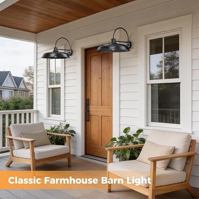 16in Large Barn Lights Outdoor Hardwired Farmhouse Outside Lighting Fixture Rustproof Modern Exterior Barn Lanterns Classic Gooseneck Hallway Wall Sconces for Porch Patio Backyard Set of Two