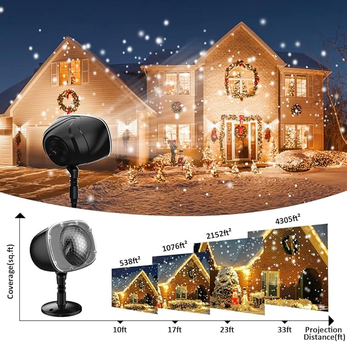 Christmas Snowfall Projector Lights Holiday Projector Lights Waterproof Snow Flurries Landscape Spotlight with Remote for Xmas Party Wedding Home Decor