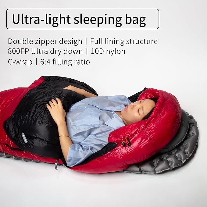 Ultra Dry Down Sleeping Bag - 10D 800FP Thicken Winter Ultralight Camping &amp Hiking Backpacking Outdoor (Future II Lengthen)