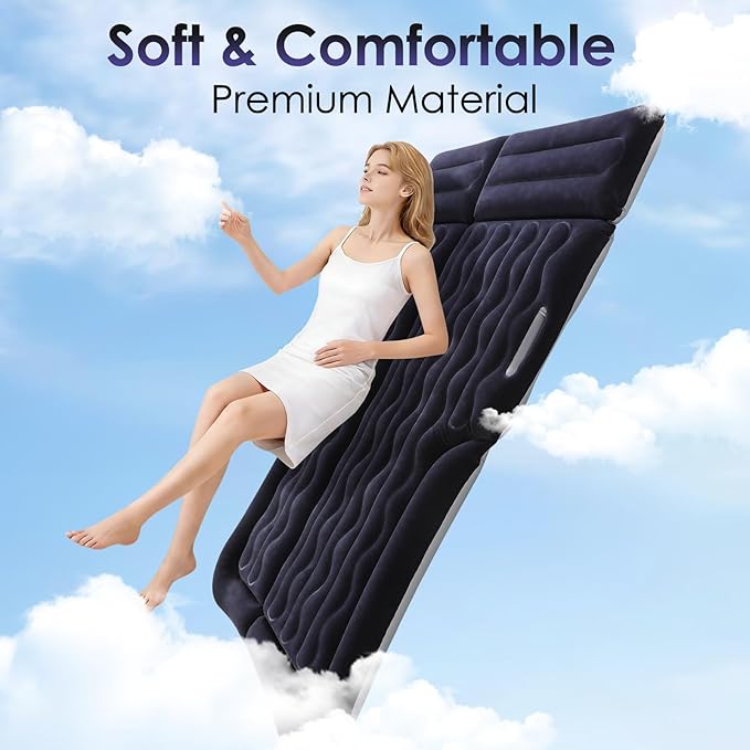 Inflatable Car Air Mattress for SUV Sedan Truck &amp Minivan Back Seat Car Bed for Car Camping &amp Travel Portable Mattress with earplugs Window Screens Eye Mask &amp Storage Bags