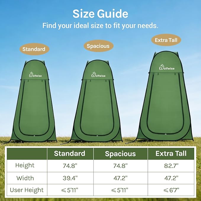 Wolfwise Pop Up Shower Tent Portable Instant Changing Tent with Ventilation Window &amp Carry Bag Privacy Bathroom Toilet for Beach Camping &amp Outdoor Width 40  Height 75  Green