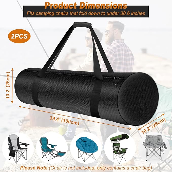 LYHNMW 2 Pack Camping Folding Chair Replacement Bags 39.4 Inch Portable Camping Chair Bag 600D Large Carry Bags with Shoulder Strap Foldable Outdoor Lawn Fishing Chairs Hammock Tent (Only Bag)