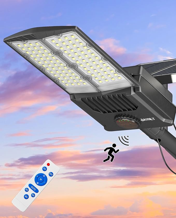 JAYNLT Y-10500W Solar Street Lights Outdoor6500K 750000LM High Power Parking Lot Lights Commercial Dusk to Dawn IP67 Waterproof Solar Security Flood Lamps Motion Sensor for ParkingRoad