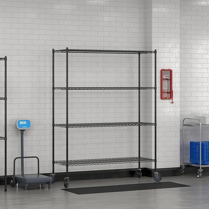 Commercial NSF Listed Black Epoxy Mobile Wire Shelving Kit 21 x 60 x 80 with 4 Shelves Perfect for Warehouse Walk-in Refrigerator Freezer Grocery Store Restaurant Dishroom