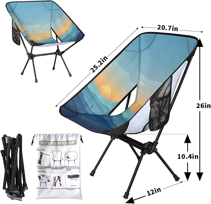 Honeybaby Folding Camping Chair Mountain Cactus Sun Camping Chairs Lightweight Portable Chair Outdoor Foldable Chairs for Camping Travel Picnic Beach Hiking