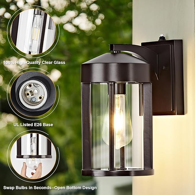 Dusk to Dawn Outdoor Lights Fixture Wall Mount–Geometric Industrial Bronze Exterior Wall Sconce Waterproof Anti-Rust with Photocell Sensor Outside Porch Light for House Patio Entryway Garage (2 Pack)
