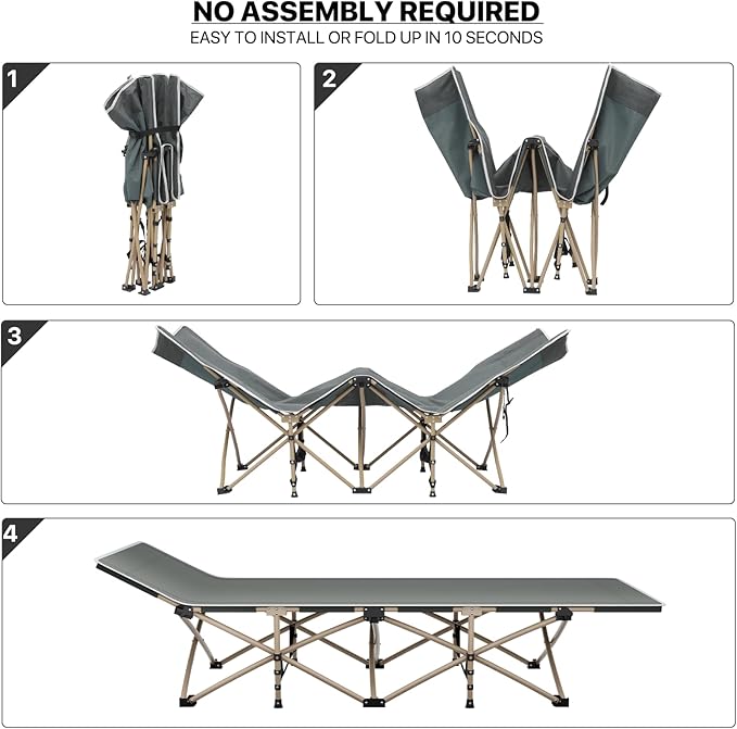MoNiBloom Folding Sleeping Cot for Adults Easy to Set Up Portable &amp Lightweight Camping Cot for Outdoor Camping Lounging and Elevated Napping Support 360 lbs Grey