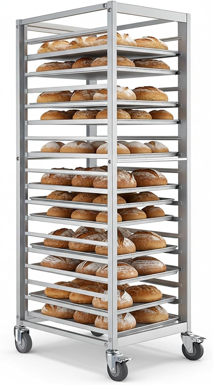 18 Tier Aluminum Home Commercial Kitchen Bakery Cooling Rack with 4 Wheels Commercial Bun Pan Bakery Rack for Restaurant Cafeteria Pizzeria