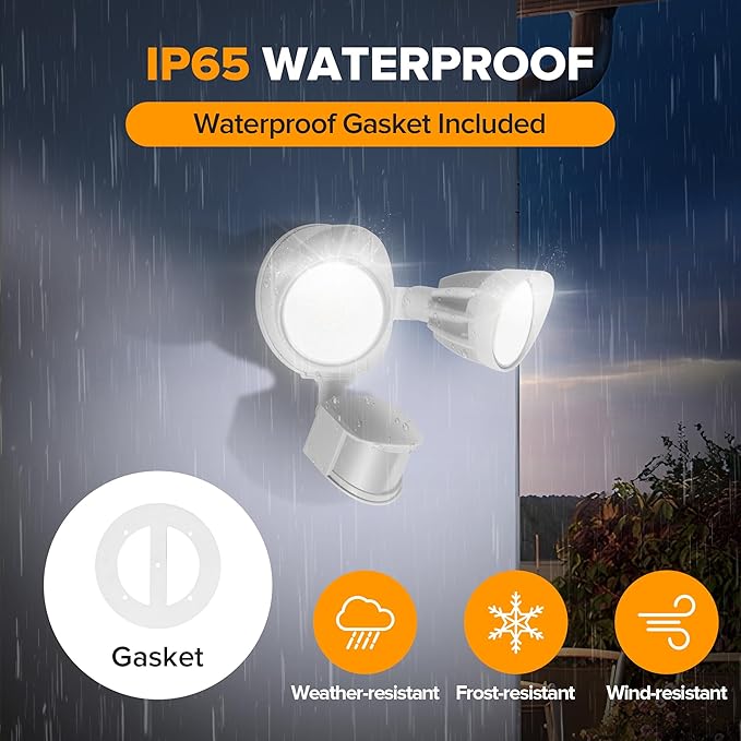 UME LED Security Light Motion Sensor Outdoor Lights 27W 3000LM 5000K IP65 Waterproof Dusk to Dawn 2 Head Motion Detector Flood Light for Outside Garage Yard (White)