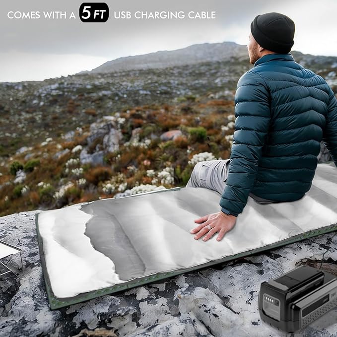 Heated Sleeping Bag pad Operated by 5V/2A USB Power Supply 3 Adjustable Temperature Levels Heated Sleeping Bag Liner for Cold Weather Backpacking or Hiking (Mountains 76 x 24)