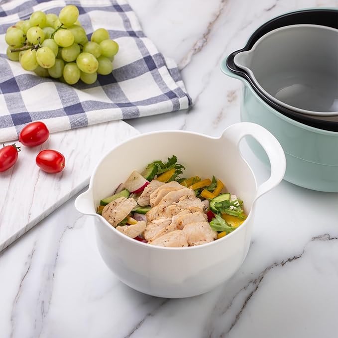COOK WITH COLOR Nesting Plastic Mixing Bowl Set with Pour Spouts and Handles Mint 4 Piece Non-Slip