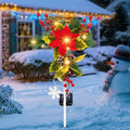 Solar Christmas Decorations Outdoor 32 Inch Solar Christmas Cross Stake Lights Waterproof Grave Decorations with Poinsettia Flower Pinecones Red Berries for Garden Yard Patio Lawn Cemetery
