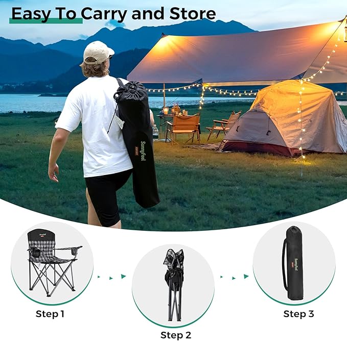 SUNNYFEEL Oversized Folding Camping Chair 2 Pack 800 LBS Heavy Duty for Big Tall People Red Padded Portable Collapsible Chairs with Armrest Cup Holder &amp Pocket for Outdoor Travel Picnic Camp Sport