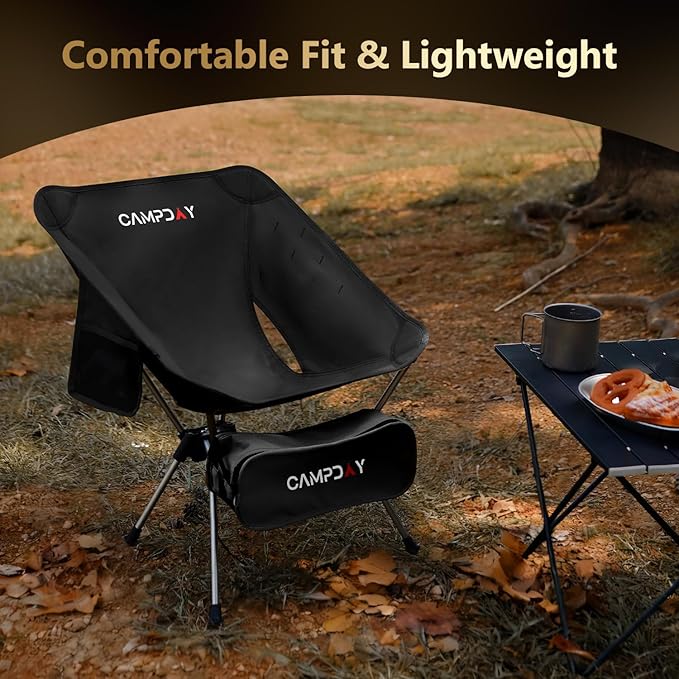 Camping Chair Backpacking Portable Hiking Ultralight Small Lightweight Folding Chair for Outdoor Camp Beach Picnic Concert Supports 330lbs (Black1PCS)