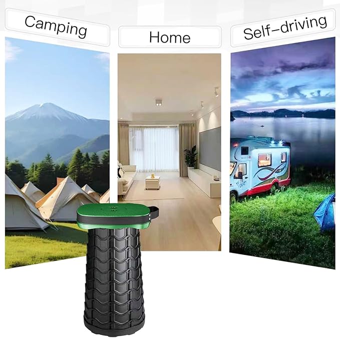 Upgraded Collapsible Stool Portable for Adults Heavy Duty 620lbs Max Weight Square Foldable Stool Thickened Telescoping Folding Seat for Camping Hiking Outdoor Travel(Square) (Green)