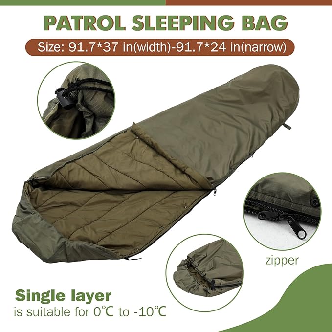 Macarrie Army Modular Military Sleeping Bag System for Adults Camo Thickened Multi Layered MSS Mummy Shaped Sleeping Bag with Bivy Cover for Winter Camping Gear