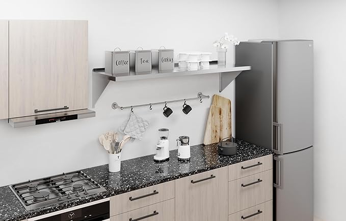 AmGood 18 x 60 Stainless Steel Wall Shelf | Appliance &amp Equipment Metal Shelving | NSF | Kitchen Restaurant Garage Laundry Utility Room | Heavy Duty | Squared Edge