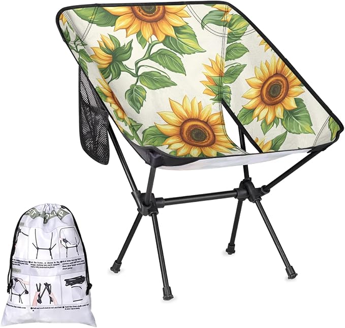 Honeybaby Folding Camping Chair Flower Sunflowers Theme Camping Chairs Lightweight Portable Chair Outdoor Foldable Chairs for Camping Travel Picnic Beach Hiking