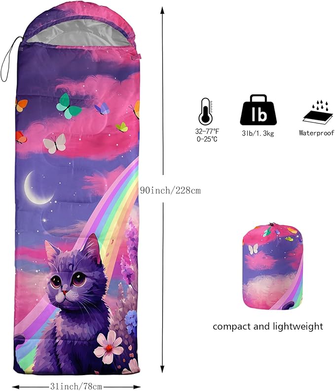HOSIMA Mermaid Tail Kids Sleeping Bags for Camping Hiking TravelPurple Fish Scale Backpacking Sleeping Bag Sleep Away Camp Stuff for Girls4 Seasons Lightweight Sleeping Bags for Adults.