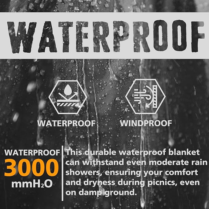 AlphaBeing Waterproof Outdoor Blanket with Merino Wool Extra Thick Warm Windproof Packable Stadium Blankets for Cold Weather Camping Gift Pet Car Picnic Concerts 79 x 59 Black/Gray