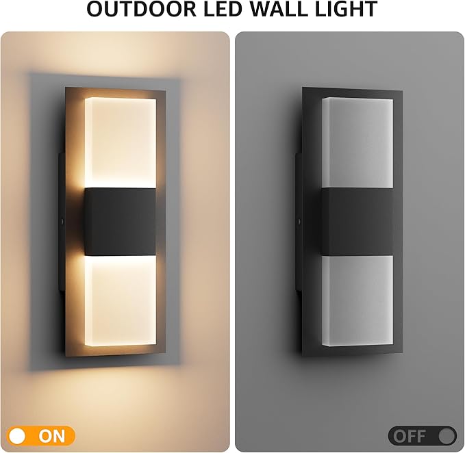 12.4 inches Outdoor Led Wall Light 30W 3000K Hardwired Porch &amp Patio Aluminum Sconces with Frosted Acrylic LampshadeIP65 Waterproof Exterior Wall Lamp for GarageFront Door(Black2Pack)