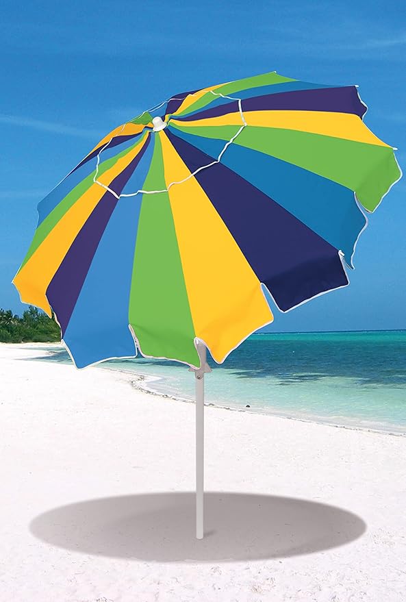 Rio Brands 7' Alternating 20-Panel Beach Umbrella with Sand Anchor and Carrying Bag Blue Multicolor