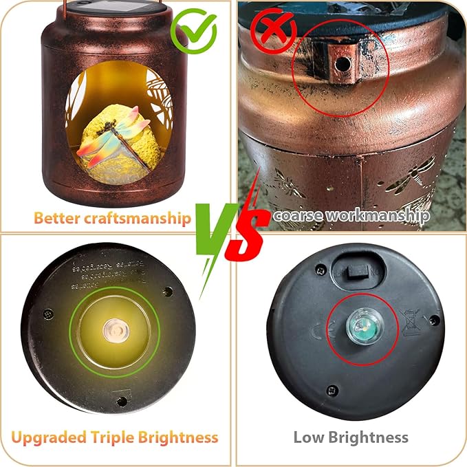 Dragonfly Patterns Metal Solar Lantern with Resin Dragonfly InsideOutdoor Garden Decor with Shepherds Hook for Yard Patio Backyard PorchGifts for Mom Women Grandma