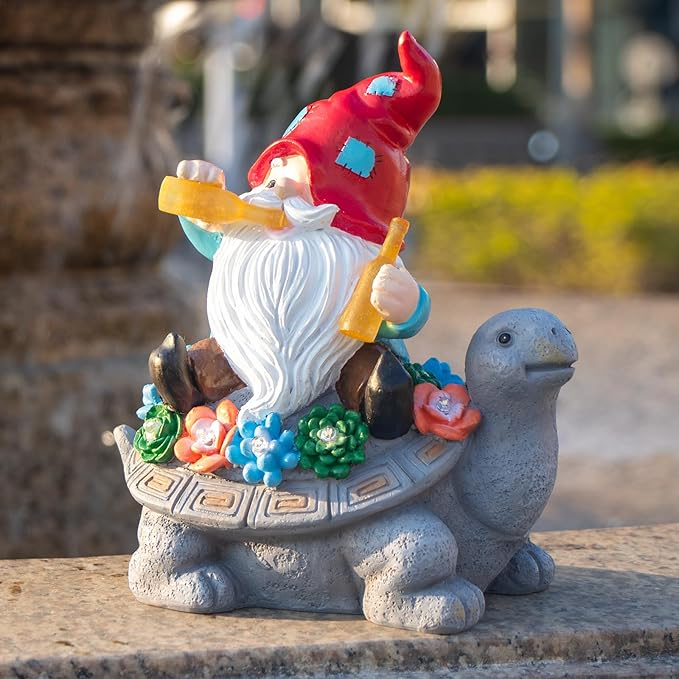 Gnome Garden Decor Statue with Solar Light Lantern Turtle with Succulent Birthday Gifts for Women Mom Grandma Funny Waterproof Resin Figurine Outdoor Decorations for Yard Patio Lawn Balcony Porch