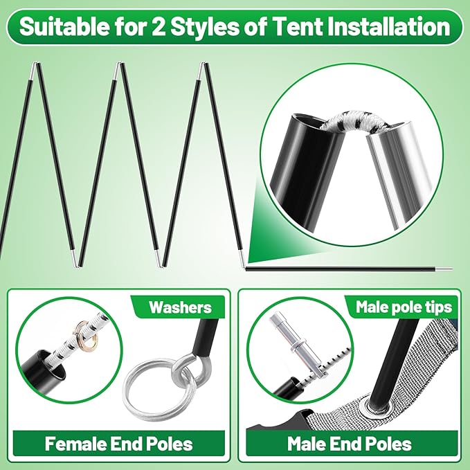 Aluminum Tent Poles Replacement - Pre-Assembled Tent Poles Stakes Fits Both Female and Male Ends - Lightweight Tent Pole Repair Kit for Hiking Camping Backpacking Tent 16FT 3IN