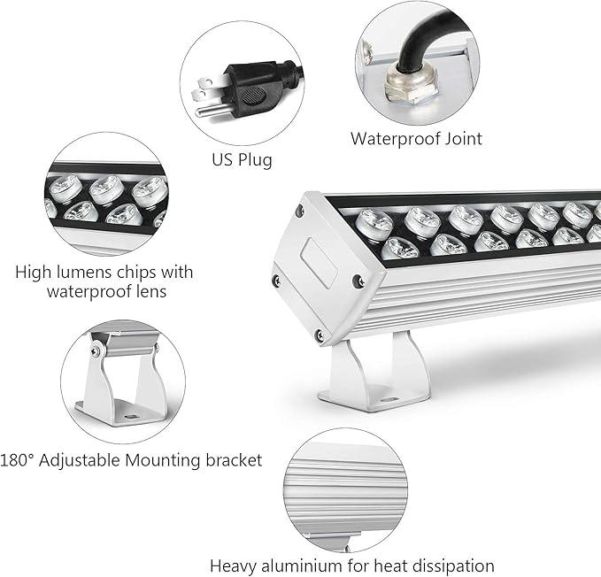 48W Wall Washer Light 39.4in Wall Washer Linear Light 5000K Daylight White Super Bright 4800lm Outdoor wall Washer led Light with US 3-Plug IP65 Waterproof Suitable for Garden Bridge