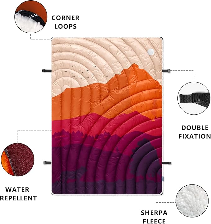 Outdoor Camping BlanketWarm Thick Camp Blankets with Sherpa Lining Soft Fleece Camping Blanket Puffy Camping Quilt for Cold Weather Traveling Stadium Hiking Picnics