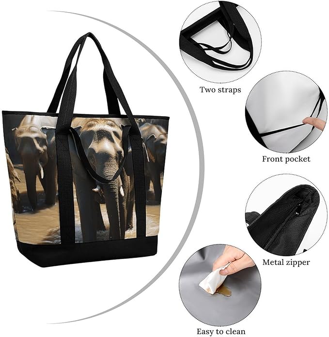 Insulated Shopping BagLarge Reusable Cooler Bags Elephant Drinking Water Printed Foldable Shopping BagTravel Waterproof Shoulder Bag