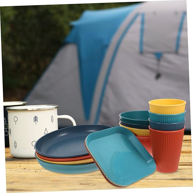 OUNONA 1set Unbreakable Dinnerware Set Stylish Plates and Bowls for Outdoor Events Lightweight Tableware for Camping and Bbq Black Dishwasher Safe