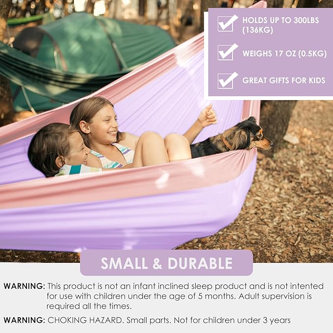 GRASSMAN Kids Hammock-Small Camping hammocks Portable Camping Gear for Child Indoor/Outdoor use with Tree Straps &amp Carabiners Purple