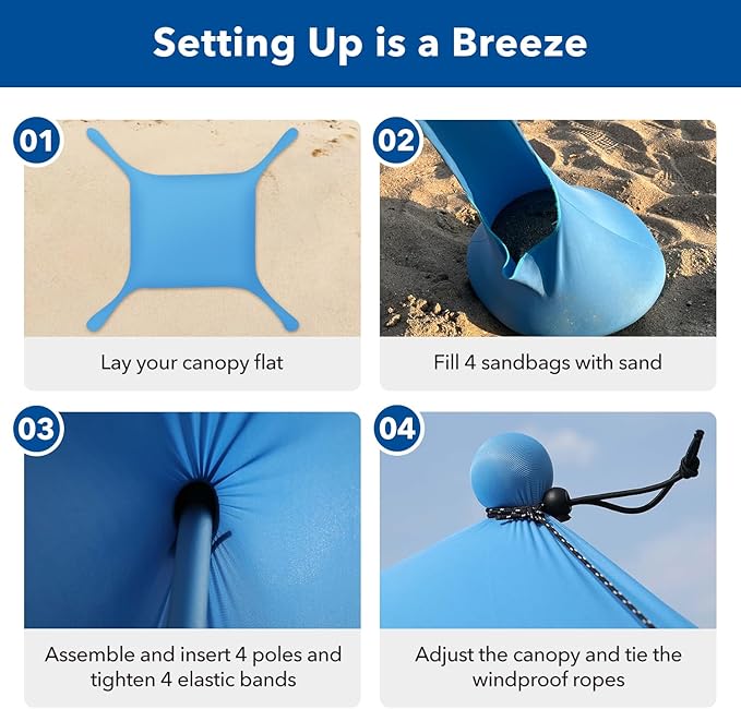 Beach Canopy Tent with UPF50+ Protection Sun shelter Umbrella Portable Camping Tents 12X12FT Include Beach Blanket Phone Case with Sandbags Poles Anti-Wind Ropes for Beach Camping Backyard Picnics