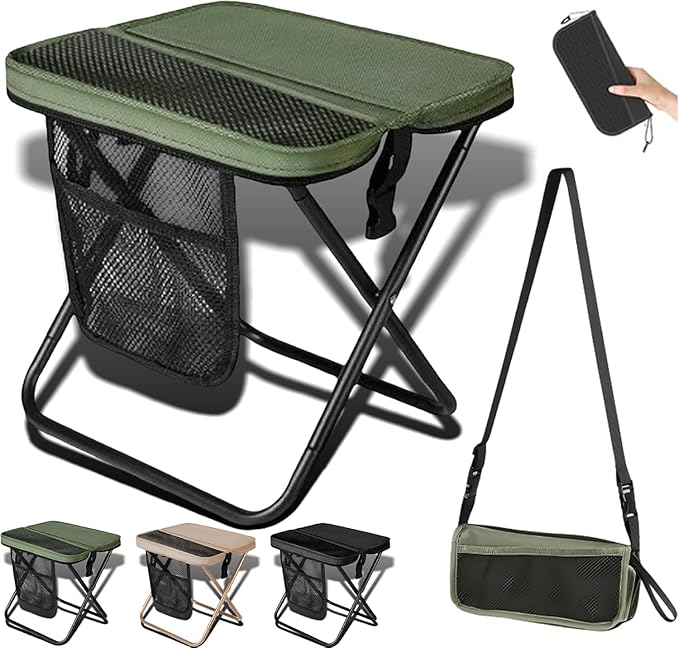 2026 New Foldable Backpack Stool for Adults - Portable Camping Stool with Sling Bag 300lbs Capacity for Camping Fishing Hiking Travel Picnic (Green)