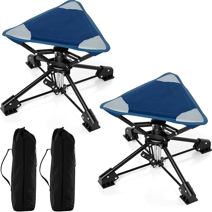 Tangkula 360°Swivel Foldable Camping Stool with Anti-Sink Feet Carrying Bag Portable Tripod Stool for Camping Fishing Hiking Gardening Beach 330 LBS Load (2 Blue)