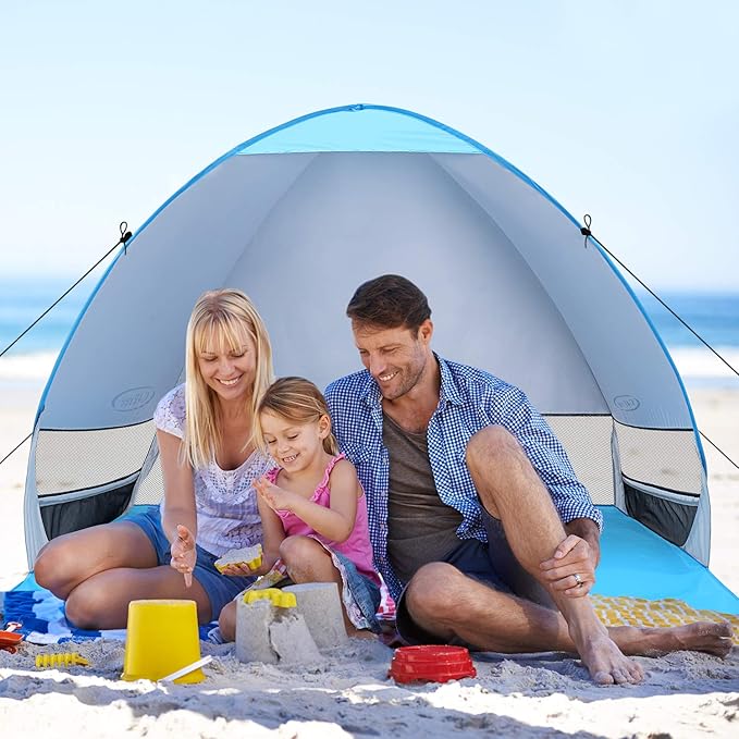 G4Free Large Pop up Beach Tent for 3-4 Person UPF 50+ Automatic Sun Shelter Canopy Portable Outdoor Cabana Sun Umbrella