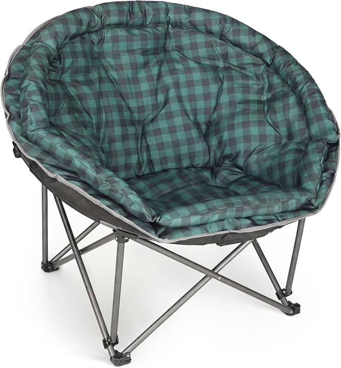 Oversized XXL Folding Round Camping ChairSuper Comfy Padded Moon Camp ChairsHeavy Duty Supports 200 Kg Outdoor Lawn Chairs for AdultsPerfect for IndoorFamily CampingHikingPicnics and Garden