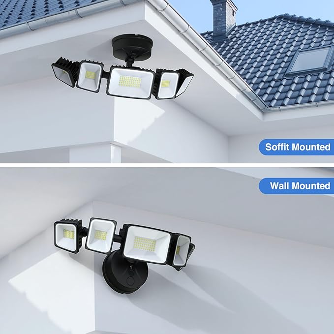 120W Outdoor LED Flood Light 5 Heads Exterior Security Lights 6500K Super Bright Floodlight Fixture Waterproof IP65 Outside Flood Lights for House Backyard Black
